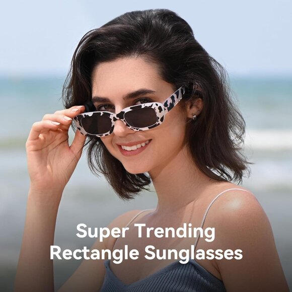 Trendy Rectangle CowPrint Black Sunglasses Women Men Retro Square Fashion Shades - Picture 4 of 6